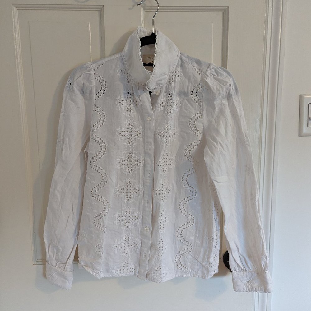 Sezane White Eyelet Button-Up Blouse